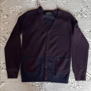 Scotch & Soda Deep maroon, and navy wool and acrylic cardigan Sweater